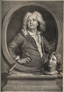 Portret van Guillaume Coustou (1677-1746), Franse beeldhouwer - gravure door Larmessin naar J.de Lien door de Larmessin