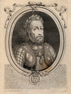 Portret van Hendrik II (1519-1559), koning van Frankrijk - gravure uit 