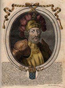Portret van Hugues I Capet (ca. 941-996), hertog van Frankrijk en later koning van Frankrijk. Gravure uit 