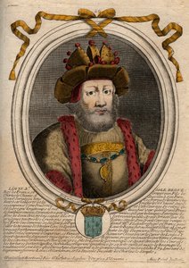 Portret van Lodewijk II de Stamelaar (846 - 879), Koning van de Franken - gravure uit 
