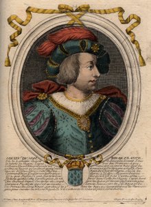 Portret van Lodewijk V de Luie (967-987), koning van Frankrijk - gravure uit 