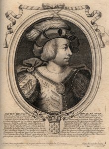 Portret van Lodewijk V de Luie (967 - 987), koning van Frankrijk - Lodewijk V de Luie (967-987) gravure uit 