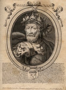 Portret van Merovee of Merovech, eerste koning van de Merovingische dynastie - Gravure uit 