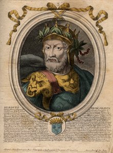 Portret van Merovee of Merovech, Frankische koning (v448-v458), eerste koning van de Merovingische dynastie - gravure uit 