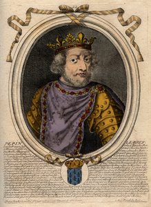 Portret van Pepijn III genaamd Pepijn de Korte, koning van Frankrijk - gravure uit 