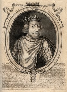 Portret van Pepijn III (714-768) koning van Frankrijk - Gravure uit 
