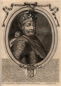 Portret van Filips II genaamd Filips Augustus (1165-1223) - Filips Augustus II (1165-1223) Koning van Frankrijk - gravure uit 