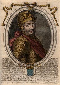 Portret van Filips II genaamd Filips Augustus (1165-1223) - Filips Augustus II (1165-1223) koning van Frankrijk - gravure uit 