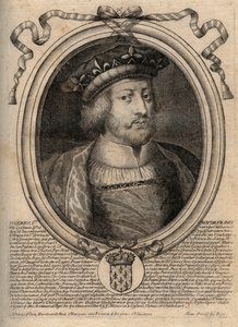 Portret van Thierry III (ca. 657-691), koning van de Franken van Neustrië (673-675) en koning van alle Franken (679-691) - Gravure uit 