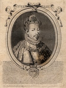 Portret van de koning van Frankrijk Hendrik III (1551-1589) - gravure uit 