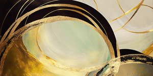 Abstracte cirkel met gouden effect, Abstracte horizontale canvas afdrukken, muurkunst