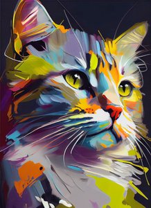 Abstracte schattige kat, Olieverf penseelstreken