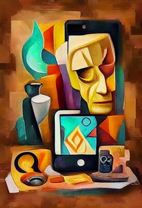 Abstract surrealistisch schilderij, geïnspireerd door Picasso