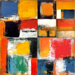 Gekleurde abstracte vierkante dozen schilderij