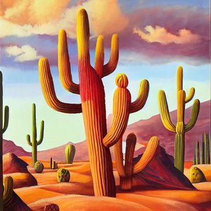 Woestijn cactussen in warme kleuren op doek, canvas kunst afdrukken door F. Abderrahim