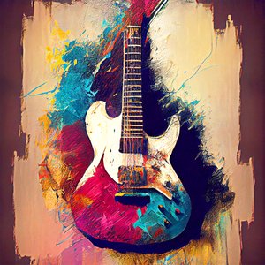 Elektrische gitaar schilderij op doek, Muziek Kunst afdrukken