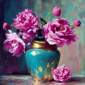 Roze bloem schilderij, abstracte botanische kunst