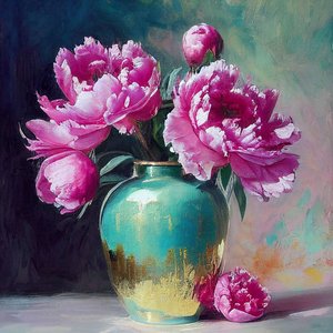 Roze bloemenschilderij, abstracte botanische tekening