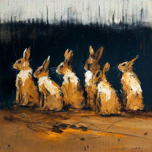 Konijnen schilderij met figuratieve stijl, muurkunstafdrukken door F. Abderrahim