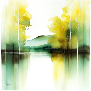Serene aquarel landschap door F. Abderrahim