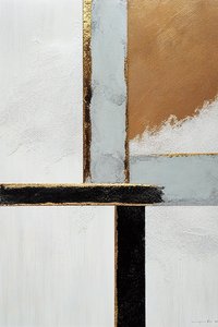 Wit & zwart, gouden abstracte lijnen, Canvas Printbare Kunst