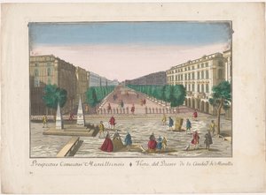Gezicht op een promenade te Marseille door familie Remondini (attributed to)