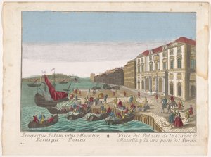 Gezicht op het Stadhuis en de haven te Marseille door familie Remondini (attributed to)