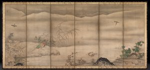 Vogels en Bloemen in een Landschap van de Vier Seizoenen door follower of Sesshū Tōyō