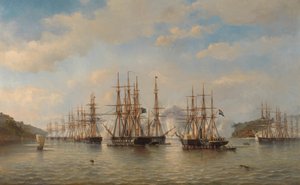 Nederlandse, Engelse, Franse en Amerikaanse eskaders in Japanse wateren tijdens de expeditie onder leiding van de Franse commandant Constant Jaurès, september 1864 door jonkheer Jacob Eduard van Heemskerck