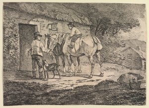 Specimens van Polyautografie: Paarden bij een Cottage Deur door near the Policoro Painter (South Italian, Lucanian, active c. 400 BC)