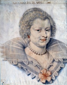 Portret van de schrijfster Magdeleine de Souvre, markiezin de Sable (1599-1678), dochter van Gilles de Souvres, markies de Courtenaux door or Dumoustier Daniel Dumonstier