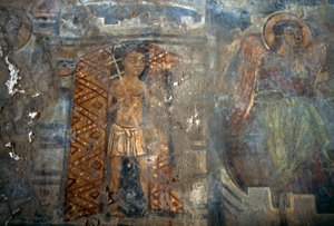 Engel, fresco in kerk van Plemeniana, Kreta, Griekenland