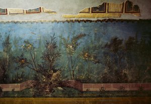 Fresco met een tuin met bomen en vogels, uit het Huis van Livia op de Palatijn, Rome, Italië. Romeinse beschaving door Unbekannt Unbekannt