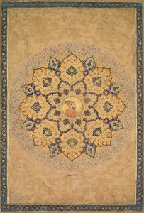 Shamsa (zonnestraal) met portret van Aurangzeb (1618-1707), uit het Keizerlijk Album (het Kevorkian Album) door probably by Bichitr