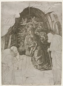 Maagd en Kind in de Grot door probably by the so called Premier Engraver