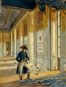 Franse Revolutie van 1789: Napoleon I Bonaparte in de Troonzaal van het Tuilerieënpaleis na de passage van de revolutionairen die de plaats hebben geplunderd