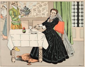 Illustratie uit het boek Le bon roy Henri, geïllustreerd door Jacques Marie Gaston Onfray de Breville, genaamd JOB (1858-1931): Een moeder at haar kind tijdens het beleg van Parijs - Privécollectie