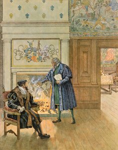Jacques Marie Gaston Onfroy de Breville, bekend als JOB (1858-1931) - Geschiedenis van België: Keizer Karel V (1500 - 1558) bezoekt de grote kooplieden en financiers van de stad Antwerpen, Privécollectie
