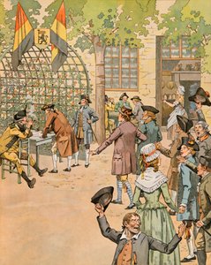 Geschiedenis van België: Inschrijving van vrijwilligers voor het patriottenleger in het café du Coffy door pseudonym for Onfray de Breville Jacques Job