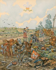 Geschiedenis van België: Jan I, Graaf van Luxemburg, genoemd de Blinde (1296 - 1346) valt in de Slag bij Crecy op 26 augustus 1346, Privécollectie