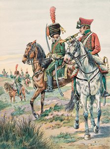 Outfit van Franse troepen door de tijden heen: Trompet van de Legers Paarden van Arenberg (1807) door pseudonym for Onfray de Breville Jacques Job