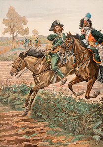 Outfit van de Franse troepen in alle tijden: Cavalier Vendeen en piqueur (of Piconnier) op het paard van het Germanique Legioen (1793), Privécollectie door pseudonym for Onfray de Breville Jacques Job