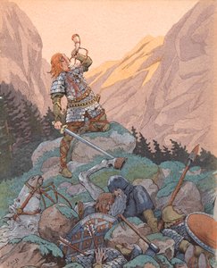 Roland bij de Slag van Roncesvaux in 778, Privécollectie door pseudonym for Onfray de Breville Jacques Job