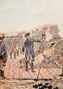 De eerste kanonschot bij het hoofdkwartier van Yorktown in september 1781 door pseudonym for Onfray de Breville Jacques Job