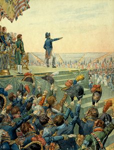 Napoleon I Bonaparte (1769-1821) verdeelt de kruisen van het Legioen van Eer aan het leger van het militaire kamp van Boulogne op 16 augustus