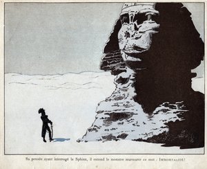 Napoleon bestudeert de Sfinx in Egypte - lithografie door Job (Jacques Onfroy de Bréville) uit Le Grand Napoléon des Petites Enfants 1893