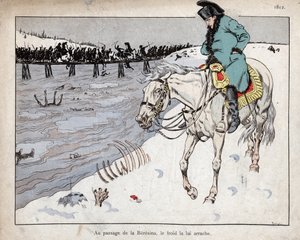 Napoleon kijkt naar de overblijfselen van zijn Grote Leger dat de rivier de Berezina oversteekt tijdens de terugtocht uit Moskou door pseudonym for Onfray de Breville Jacques Job