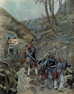 Pruisische campagne (1806): De troepen werkten aan het verbreden van een doorgang voor kanonnen aan de voet van de berg Iena aan de vooravond van de slag (die plaatsvond op 14 oktober) door pseudonym for Onfray de Breville Jacques Job