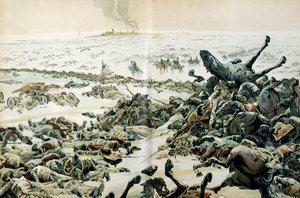 Pruisen en Polen veldtocht (1806-1807): de dag na de overwinning van Eylau, bezoekt Napoleon I Bonaparte (1769-1821) het slagveld en de vele verliezen op de grond op 9 februari