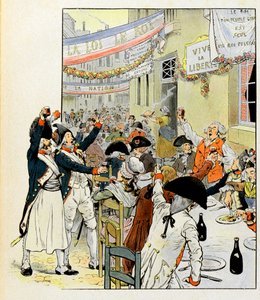 Revolutionair banket na de inname van de Bastille - Illustratie door Job (Jacques Marie Gaston Onfray en Breville) (Jacques-Marie) (1858-1931) voor het boek 